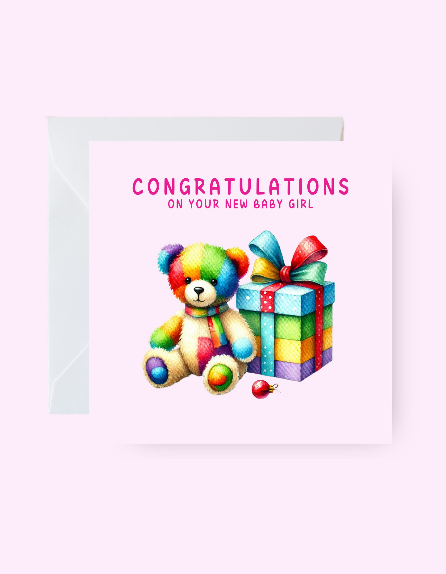 Multi-Coloured Bear Girl Card