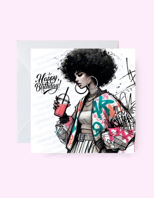 Graffiti Style Birthday Afro Card